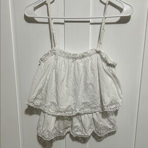 Express White Lace Trimmed Ruffle Top